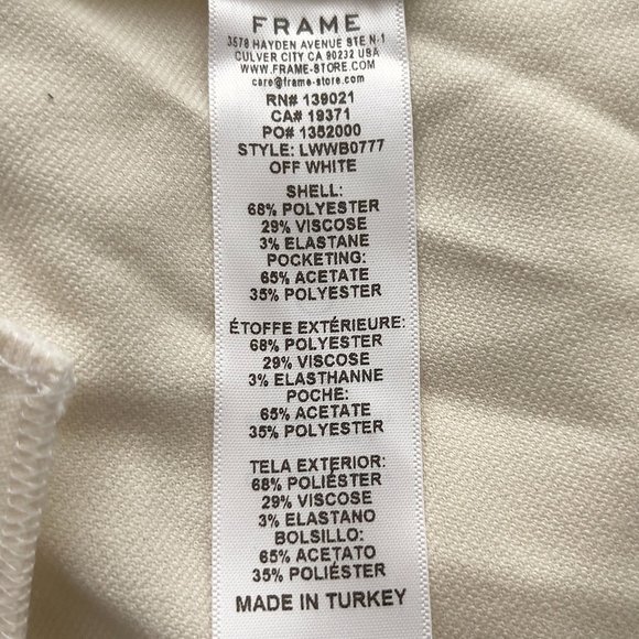 Frame Women Off White Mini Boot Trouser Size 0 New NWOT LWWB0777 - Picture 7 of 9